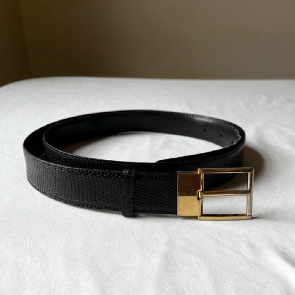 Vintage Barneys New York Lizard Skin Belt Gold Buckle Italy‎ Mens Size L
